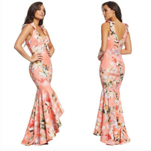 Dress The Population Julia Dress Women's M Coral Peach Sleeveless V Neck Peplum